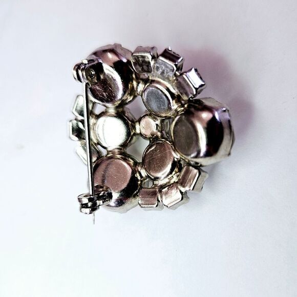 Vintage Silver Tone Clear Round Domed Prong Set Rhinestone Cluster Brooch Pin - Picture 7 of 8